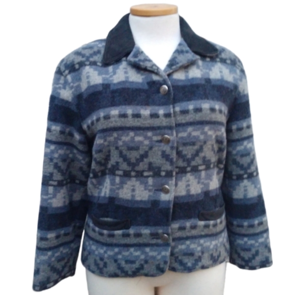 Woolrich Jackets & Blazers - 80s Woolrich Wool Coat Blanket Print Blue